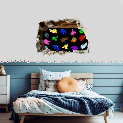 3D Smashed Wandbild Among Us 2 Gamer Wandsticker Zimmer Gaming Lustig Wandbild