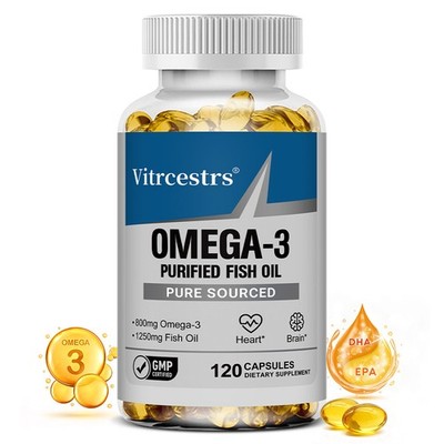 Vitrcestrs Omega-3 Fish Oil 1250mg, 30/60/120 Caps, 800mg Omega-3, GMP Certified