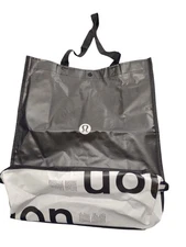 Lululemon Reusable Tote Black White Classic Shopping Bag Snap Closure Casual 
