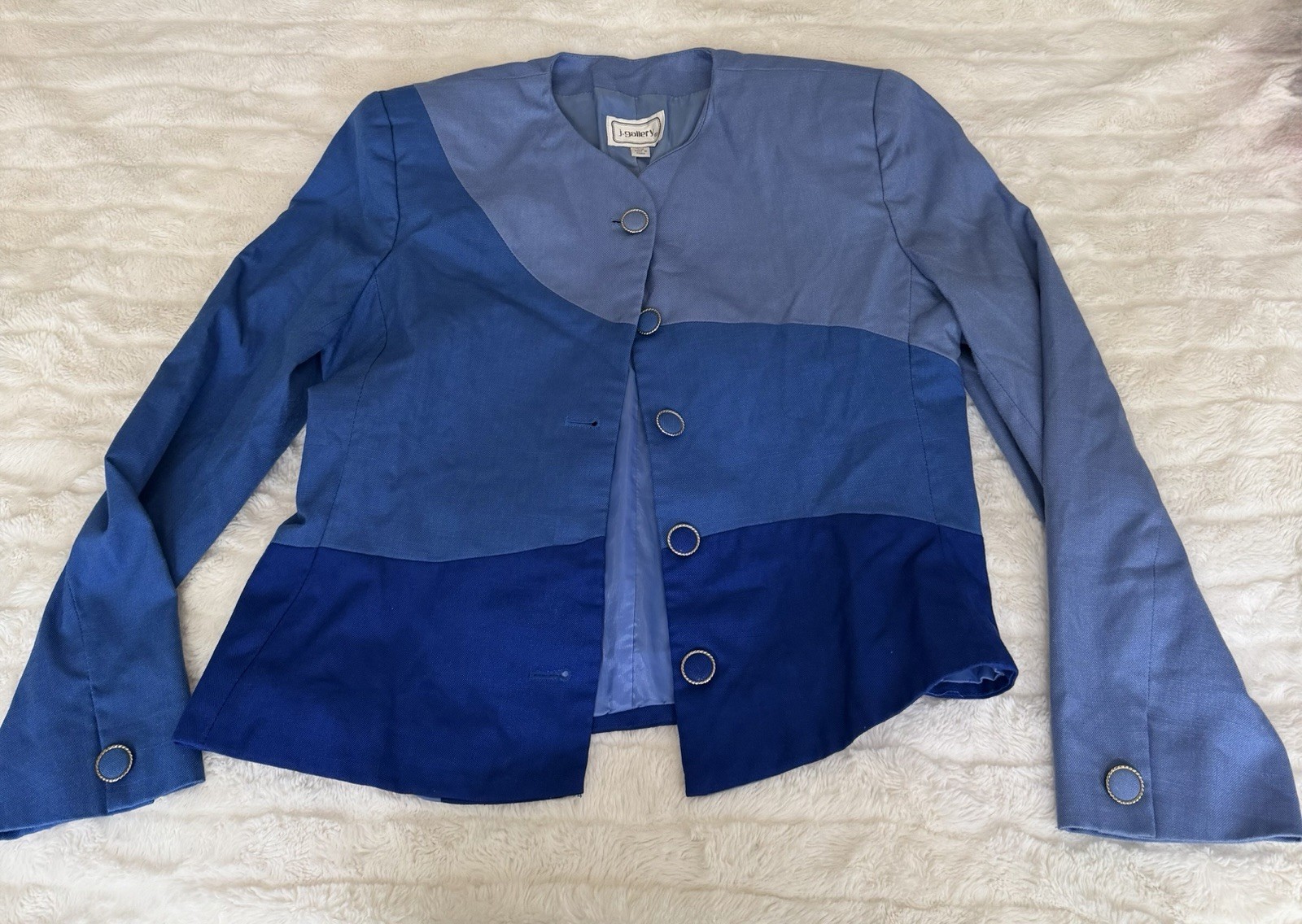 j.gallery Women’s Blue Colorblock Button-Front Lightweight Short Jacket Size 12