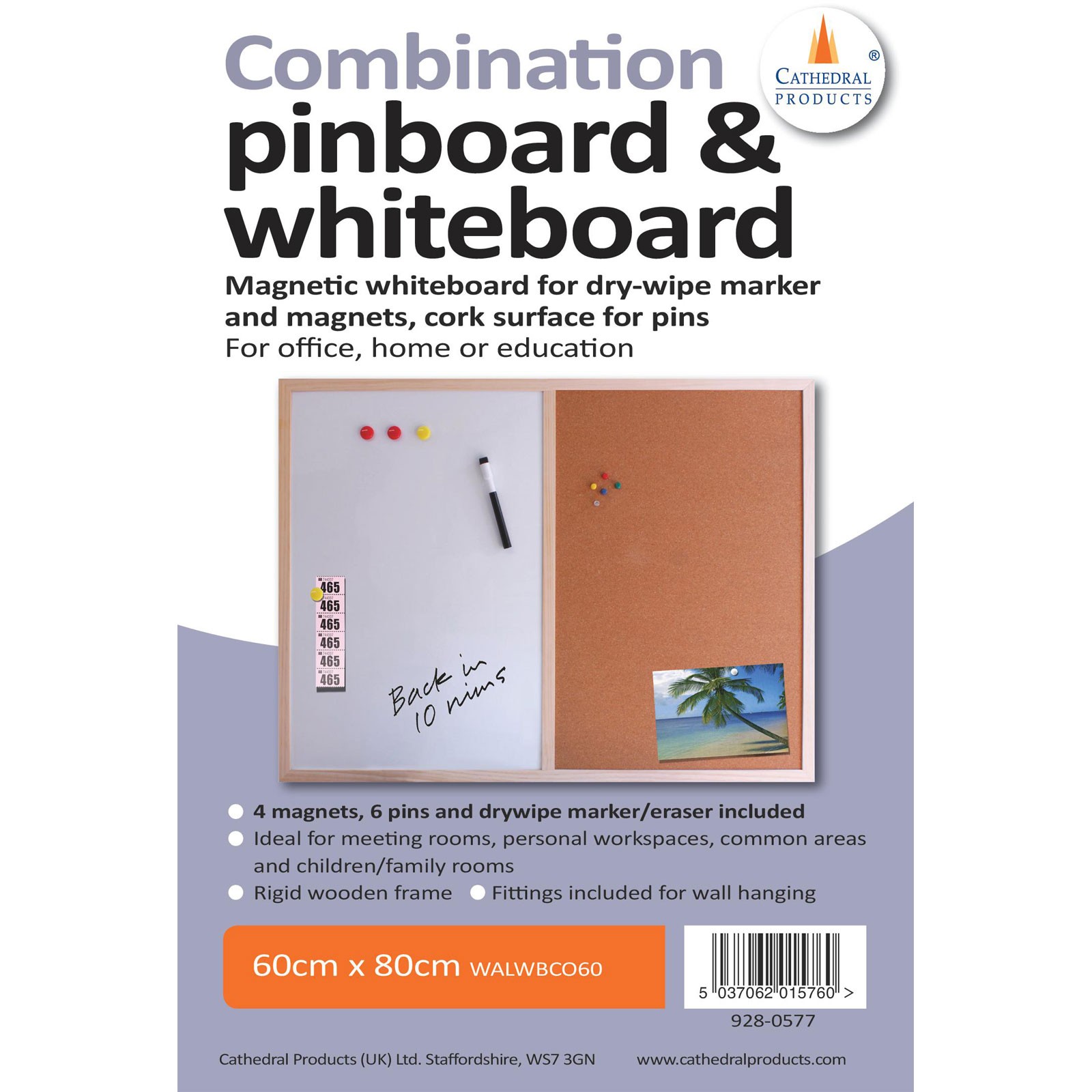 Cathedral Products Whiteboard & Cork Boards Combination 60 x 80
