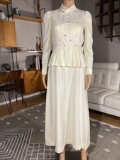 Vintage 70s Young Edwardian Embroidered Roses Prairie Hippie Boho Maxi Dress S