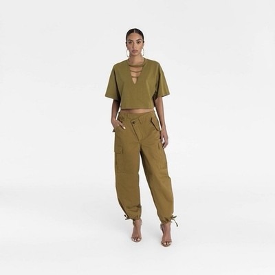 KBB by Kahlana Mid-Rise Straight Leg The Cargo Jogger Tan Size 1X Women New