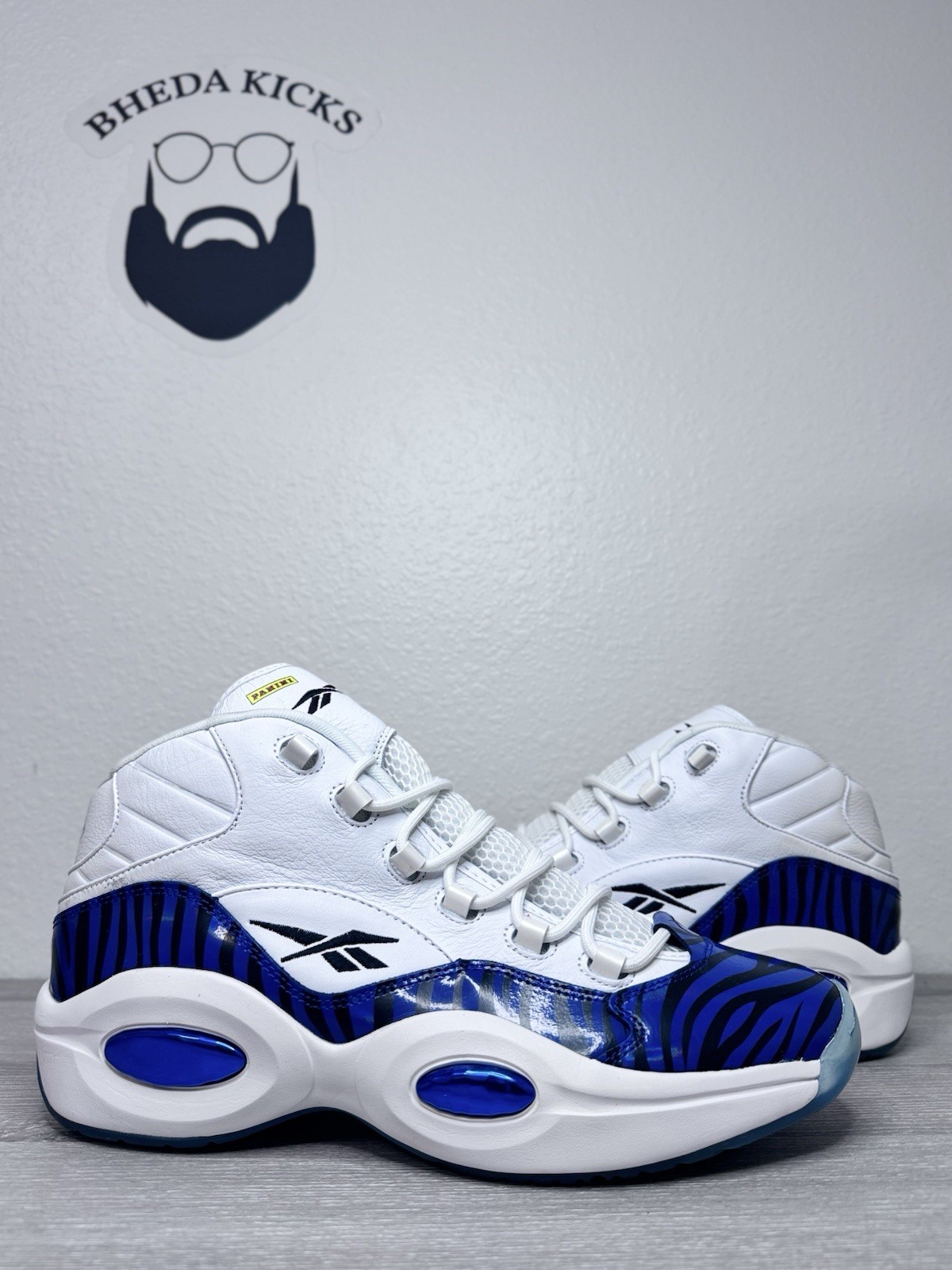 Size 14 - Reebok Panini Question Mid Prizm White Blue&nbsp; HQ1097 Mens Preowned
