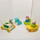 Vintage Fisher Price Little People:  2 kids,Stroller, RIde-On Horse, Desk, Chair