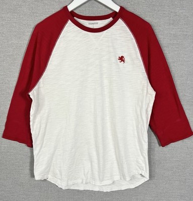 Express Size Large Baseball Raglan 3/4 Sleeve Knit T Shirt White With Red Sleeve