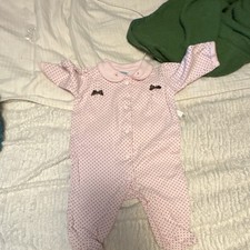Little Me Pink Polka Dot Cotton Knit Coverall Long Sleeve Snap, 3 Months