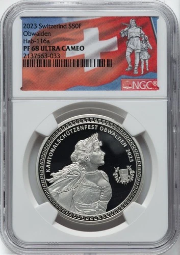 Switzerland 2023 50 Francs Obwalden Shooting Festival NGC PF 68 Ultra Cameo