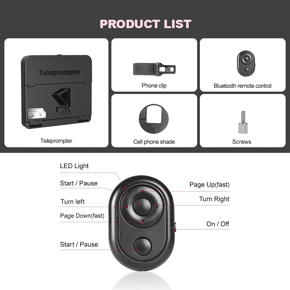 LENSGO TC7S Foldable Teleprompter for Android iPhone iPad Tablet Video Recording