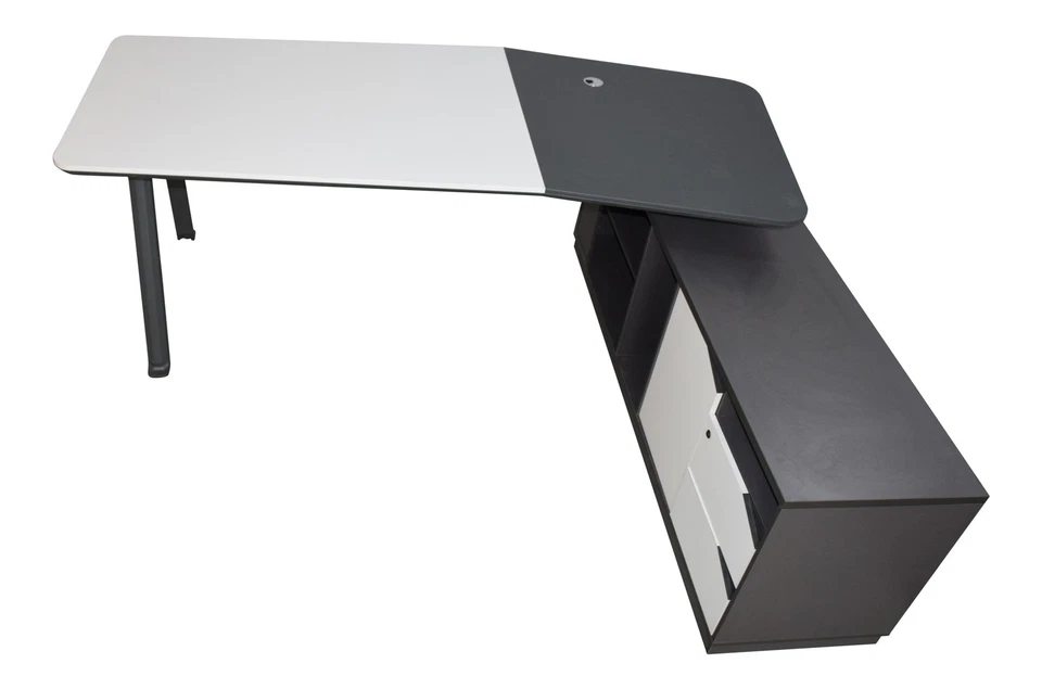 Chef Schreibtisch Carolina rechts Lederoptik anthrazit weiß Sideboard Büromöbel - Bild 4 von 4