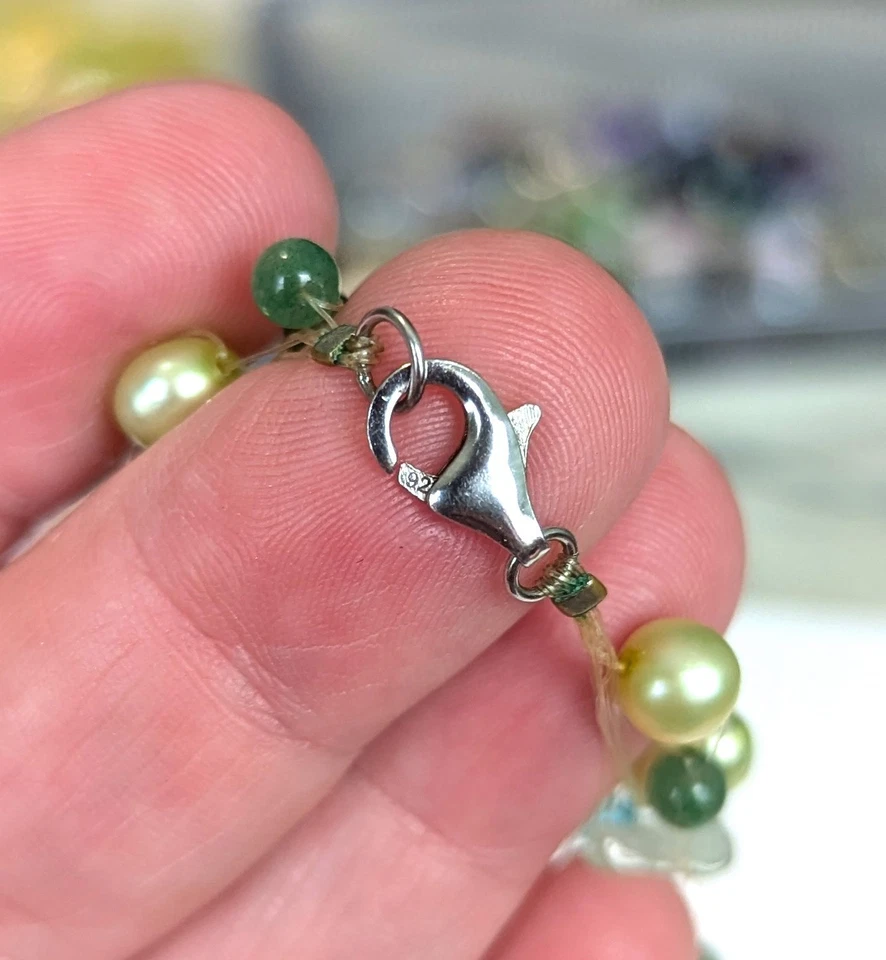 Multi Strand Cultured Pearl, Peridot, Fluorite, and Crystal Necklace 18" 925! - Image 3 of 4