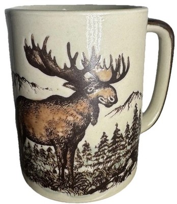 Vintage Moose Wildlife Mug Rustic Cabin Lodge Ceramic Coffee Cup