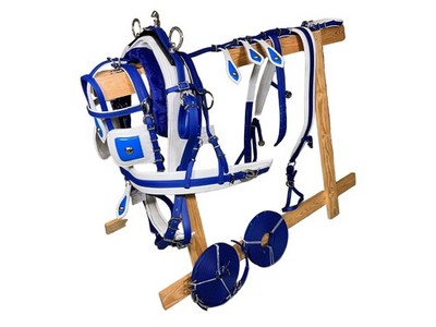 Full Size Tie Down Pferd Fahrgeschirr bequeme Passform blau weiß PVC