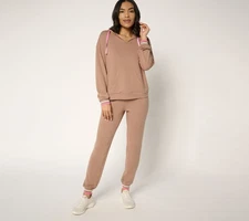 Muk Luks Brushed French Terry Hooded Lounge Set Coffee XL New