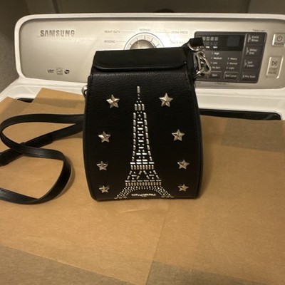 Karl Lagerfeld Black Crossbody Bag Eiffel Tower Studded Logo Magnetic Closure