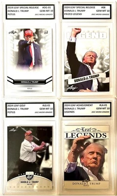 Lot De 4 Cartes Donald TRUMP 2024 Leaf Golf/Assassination Cote Gem-Mt 10. Coa - Photo 1/4