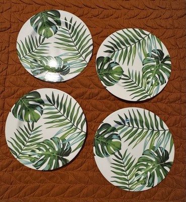 Melamine Plates Tropical Decor Palm Leaves - Coastal 8.5'' set of 4