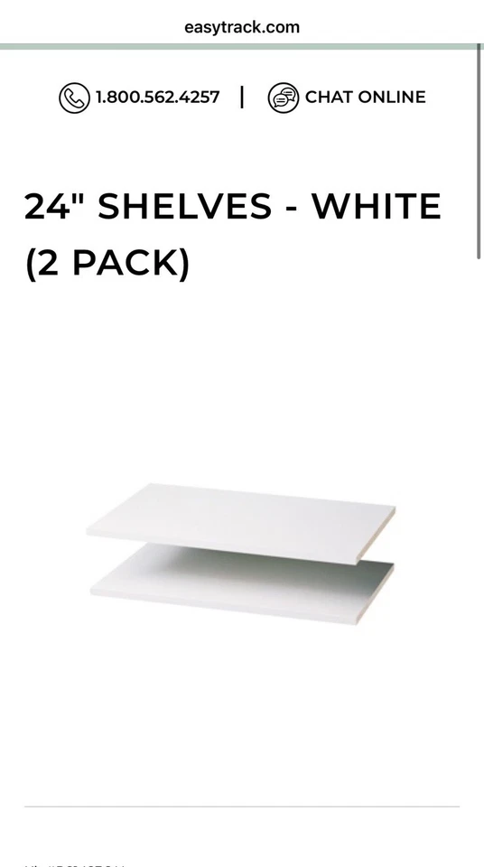 Estantes de armario Easy Track 24" laminados blancos, fusionados térmicamente, paquete de 2 RS1423ON Foto 2 de 4