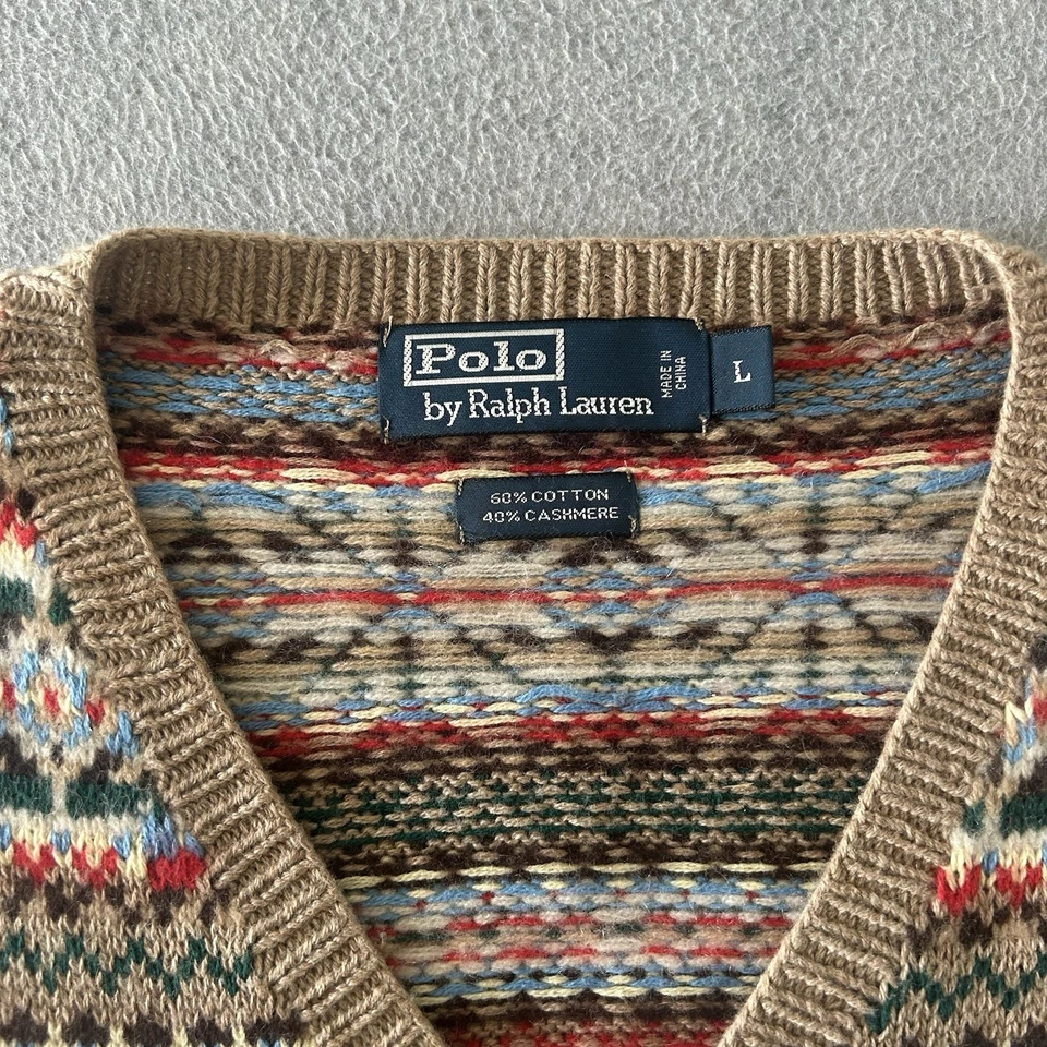 Polo Ralph Lauren Suéter Chaleco Para Hombres Grande Fair Isle De Colección Mezcla de Cachemira Tejido Foto 4 de 4
