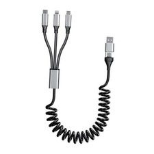 Coiled Multi Charging Cable 4FT MFi Certified 5 in 1 Coiled Charging Black