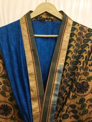 Pure Silk Blue Kimono Lange Robe Kleid Für Damen Seide Robe KMO5572