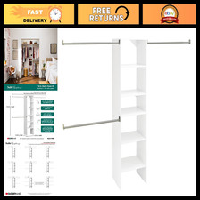 Wood Closet Organizer Starter Kit with Tower, 3 Hang Rods & Shelves, Adjustable,