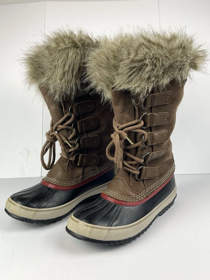 Botas Sorel Joan of Arctic para mujer 10 botas de nieve aisladas de cuero sintético de piel negra Foto 3 de 4