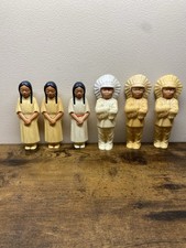 Vintage Celluloid Native American 5  Toy Figures Chief and Maiden Lot Of 6