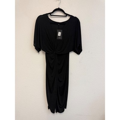 NWT Fashion Nova Full Grown Knot Dress Black Midi Ruched Knot Front Size S