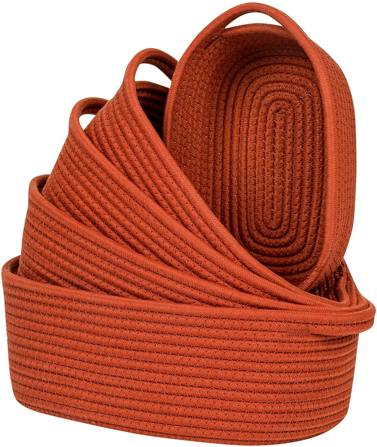 Small Cotton Rope Storage Basket Set 5, Shelves Baskets for Organizing with Hand