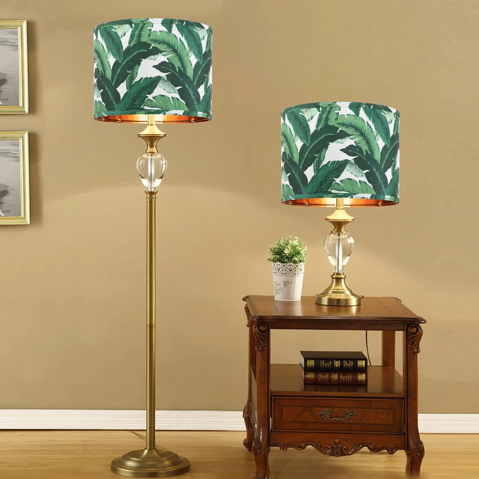 Juego de 2 pantallas de lámpara florales de hoja tropical de 12 pulgadas | Tonos de tambor dorados medianos para... Foto 3 de 4