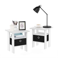 Furinno Andrey Beistelltisch 2Er-Set Mit Schublade Weiß/Schwarz