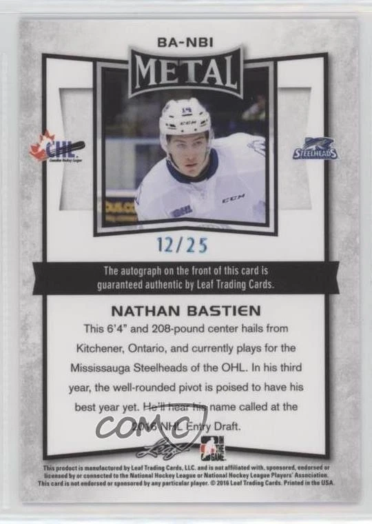 2015-16 Leaf Metal Blue Prismatic /25 Nathan Bastian Nathan Bastien #BA-NB1 Auto - Image 2 of 2