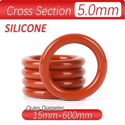 5mm Cross Section Silicone Rubber Sealing Ring O-Rings 5mm - 590mm ID Red O Ring