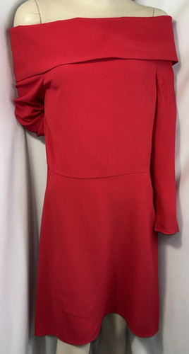 Theory Elegant Mini Kensington Bright Red Off Shoulder Fit Flare Dress Sz 6 NWT