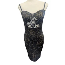 Symphony Lingerie size Small Black Silky Satin Padded Bust Lace Vintage