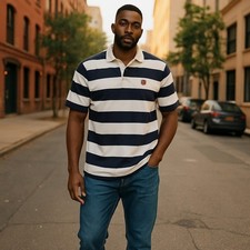 Polo Golf Ralph Lauren Polo Shirt Men L White/Blue Stripe Spread Collared Cotton