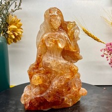 3.04LB Natural yellow glue flower crystal hand-carved quartz mermaid healing