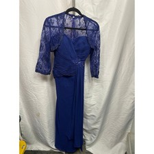 Alyce Paris Royal Blue Pleated Evening Gown w/ Beaded Lace Bolero Jacket Size 4