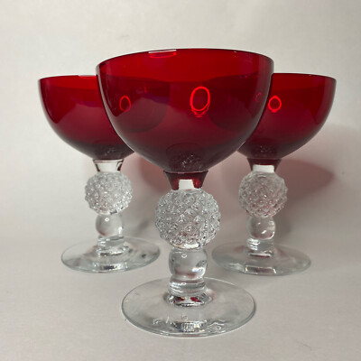 3 MCM Morgantown Spanish Red Elegant Glass Crystal Golf Ball Champagne Sherbet