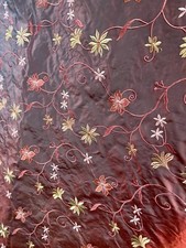 10yd piece 100 SILK FLORAL EMBROIDERED SILK DRAPERY UPHOLSTERY FABRIC Burgundy
