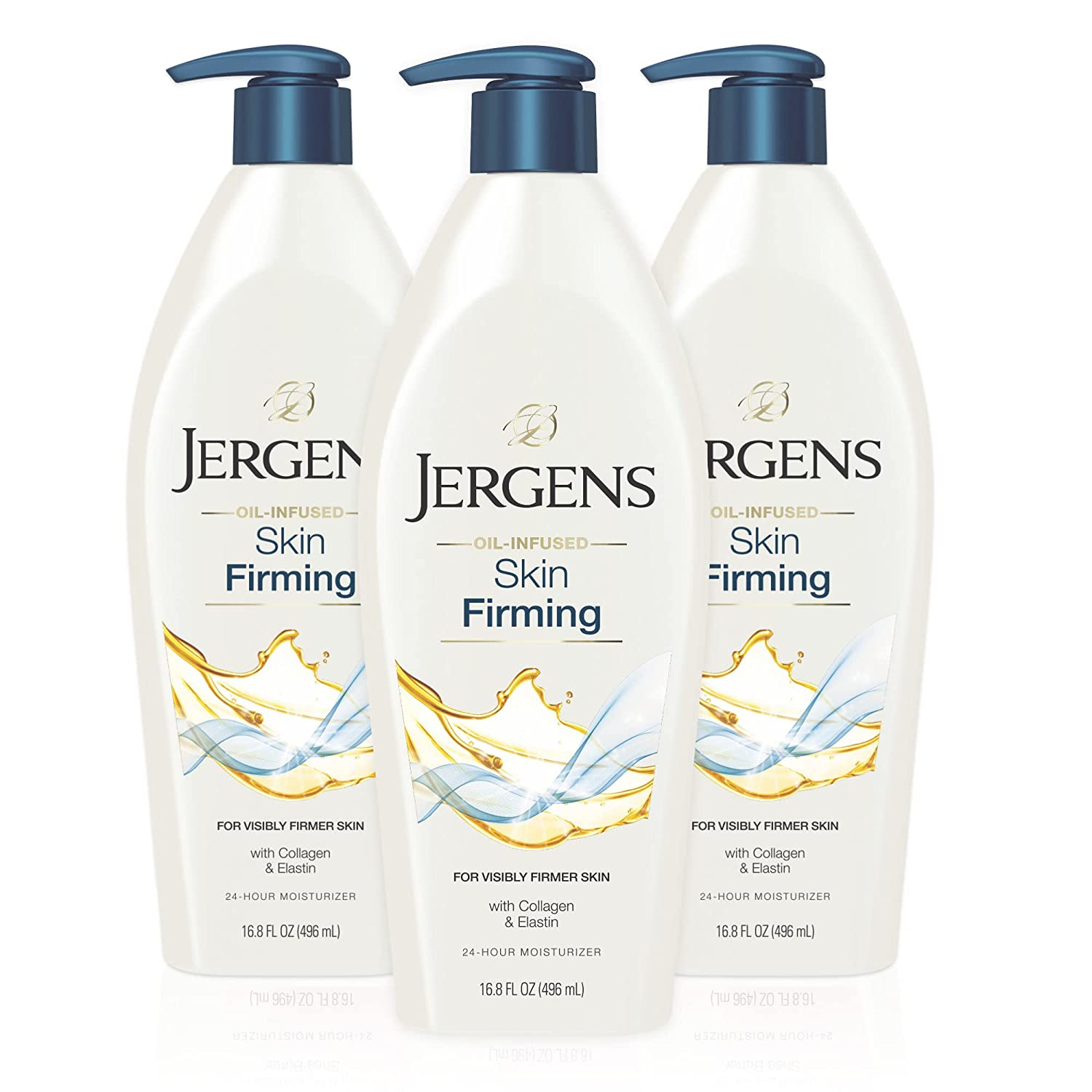 Jergens Oil-Infused Skin Firming Body Lotion for Dry to Extra Dry Skin, 16.8 Oz,