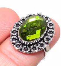 Peridot Gemstone Handmade 925 Sterling Silver Jewelry Ring Size 9 US