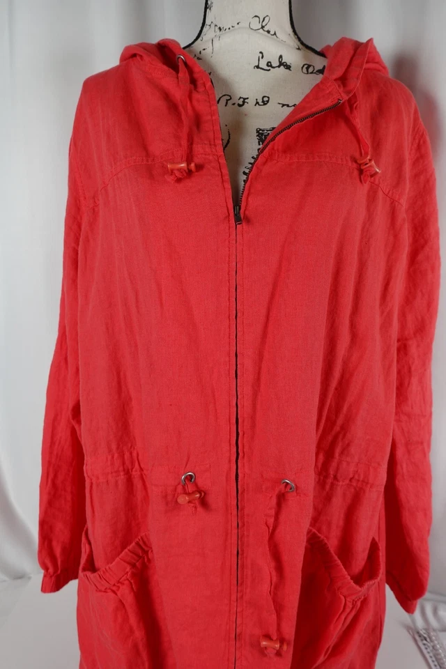 Eileen Fisher Womens Full Zip Lightweight Windbreaker Jacket XL Hooded Linen - Image 2 of 4