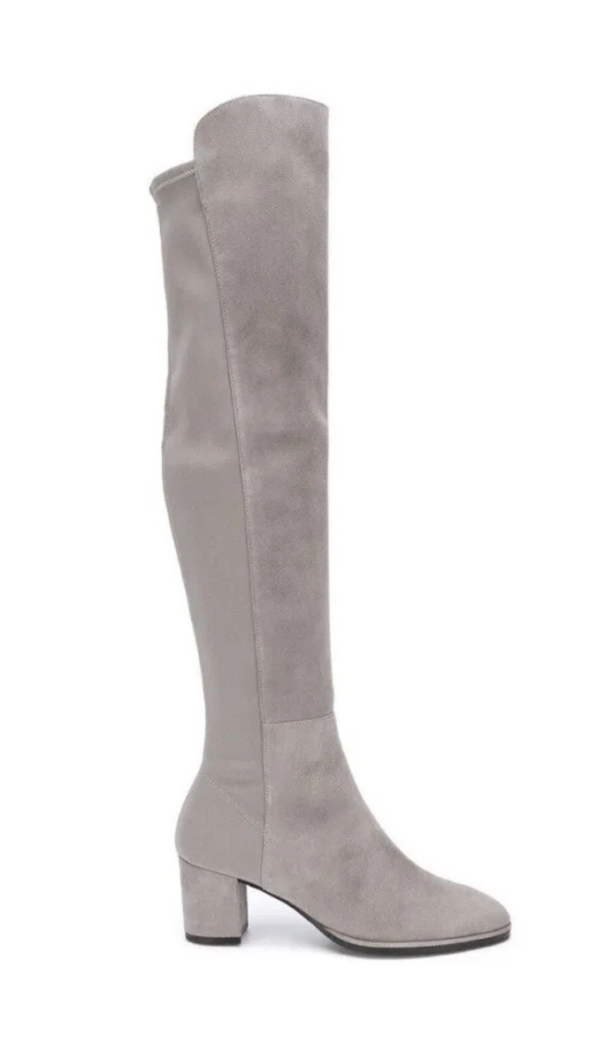 Stuart Weitzman Sz 9 39.5 Harper 60 Gray Suede Over The Knee OTK