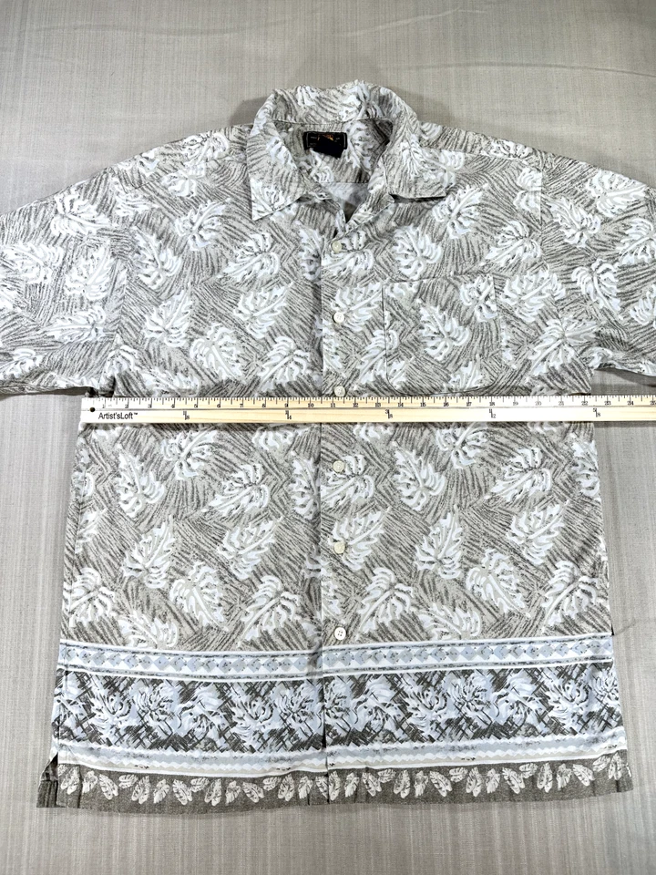 Route 66 纽扣短袖夏威夷衬衫男式 M 米色带棕榈树 #2695 — 第 4/4 张图片