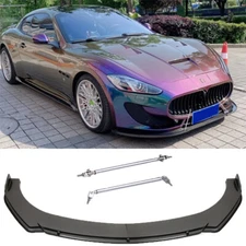 Carbon Fiber Style Front Bumper Lip+Strut Rods For Maserati Gran Turismo GT GTS