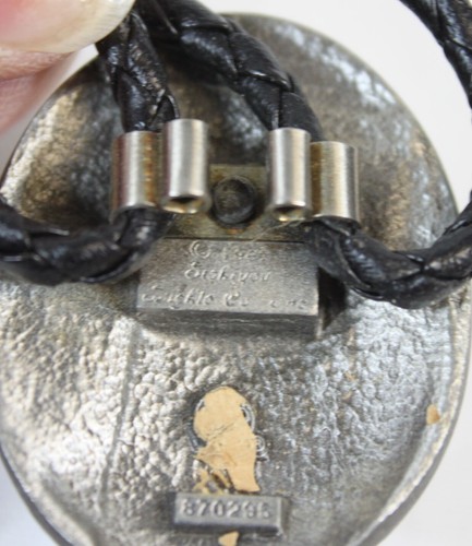 Vtg Siskiyou Bolo Tie American Eagle Bird Slide Leather 87 Black Silver Western - Picture 7 of 7