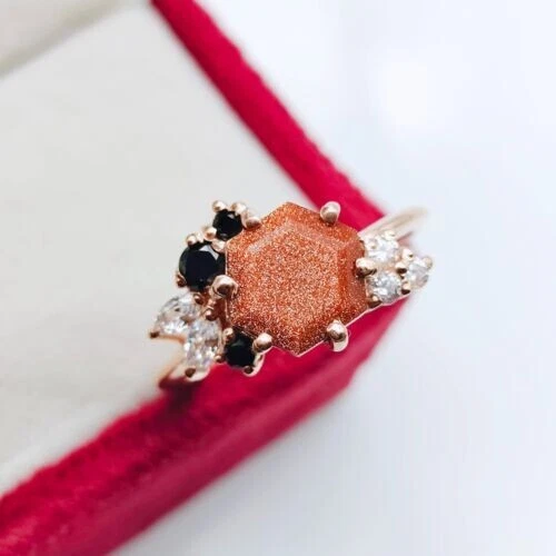 Anel de noivado de arenito em forma de punho anel de casamento art déco anel exclusivo - Imagem 4 de 4