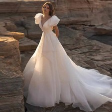 A-line Wedding Dress V-Neck Draped Tulle Sleeveless Bride Dresses Floor Length